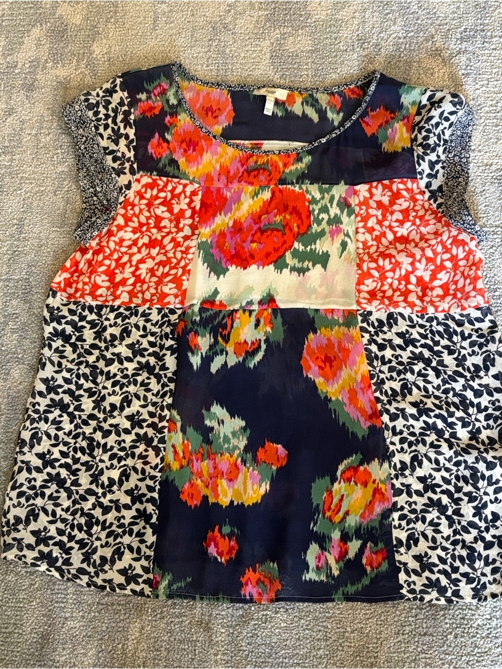 Joie Women’s Silk Multicolor Patchwork Floral Short Sleeve Top